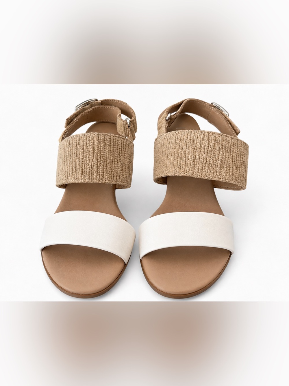 Munro Neutral Two Tone Comfort Sandals Low Heel Ankle Strap 7.5N